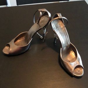 Metallic Bronze Gucci Heels w/Swarovski Crystals